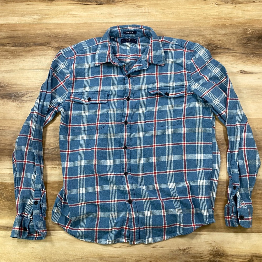 Lucky Brand Flannel Shirt Mens XL Heritage 100% Cotton Classic Fit Blue Plaid